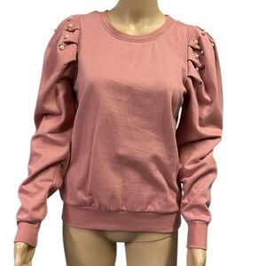 Jolie & Joy By FCT Puff Pearl Accent Shoulder Long Sleeve Sweatshirt Womens S